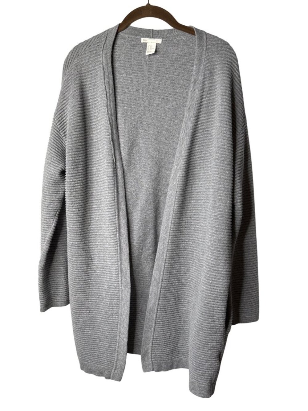 H&M Basic Open Front Cardigan Size M/L Ribbed Grey Cotton Blend
